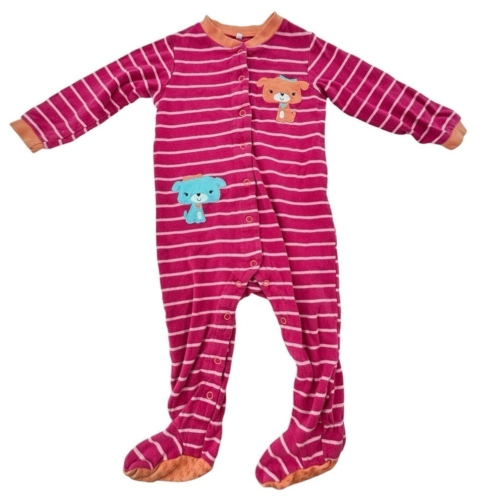 Pekkle Pink and White Stripe Pajama 18 Months with 2 Puppy Appliqués 100% Cotton